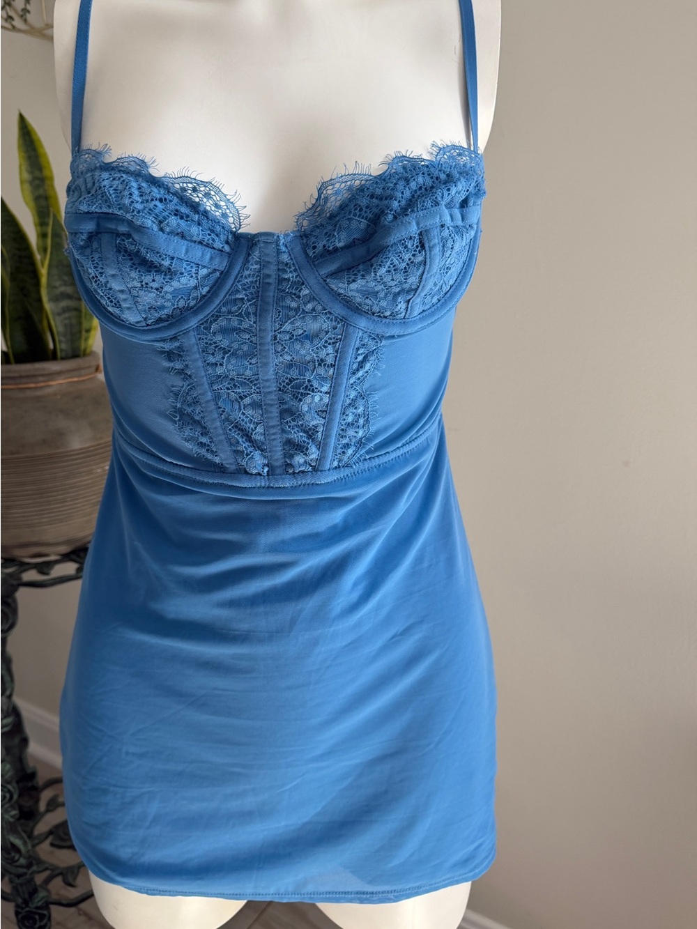 Urban Outfitters Blue Lace-Trim Slip Dress